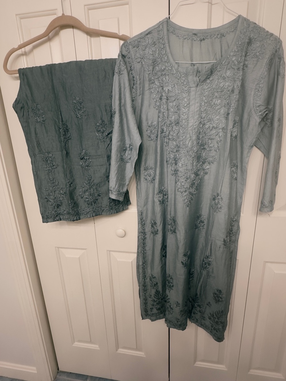Embroidered Two-Piece Cord Set in grey/ dark grey ombre Chickenkari size 21”